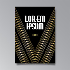 Art Deco page template, retro style for web and print, geometric retro pattern design with golden lines.