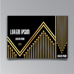 Art Deco page template, retro style for web and print, geometric retro pattern design with golden lines.
