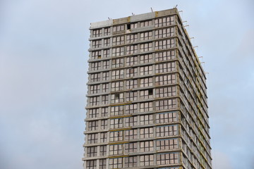 Mineral wool insulation of the facade building on construction site. Insulation for thermal...