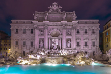 Dawn's Serene Glow: The Empty Trevi Fountain in Rome, Bathed in Morning Light