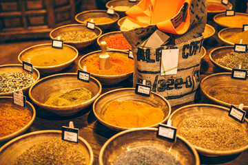 Colourful various herbs and spices for cooking