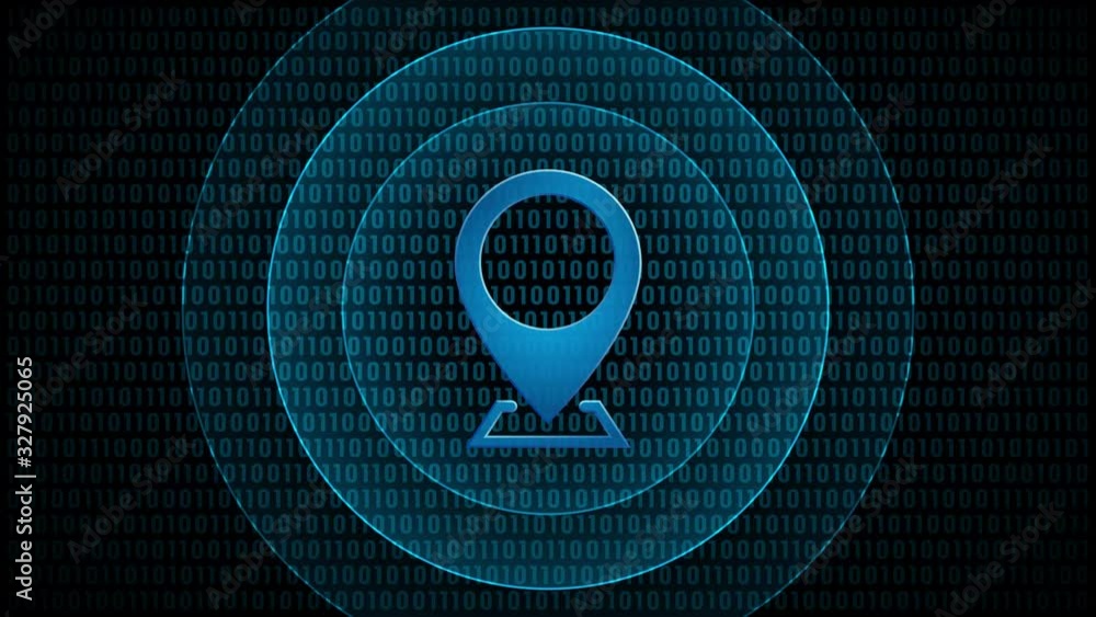 Poster technology location pin symbol with waves in digital background. loop video animation.