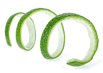 Isolated image of lime peel on a white background, front view.