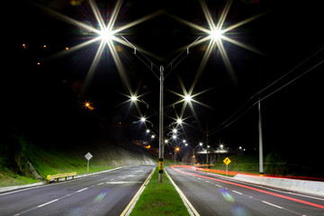 Fototapeta na wymiar LED illumination highway in Medellin Colombia