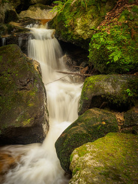 Small waterfall in summer in the Ysperklamm nature reserve in the Waldviertel in Lower Austria