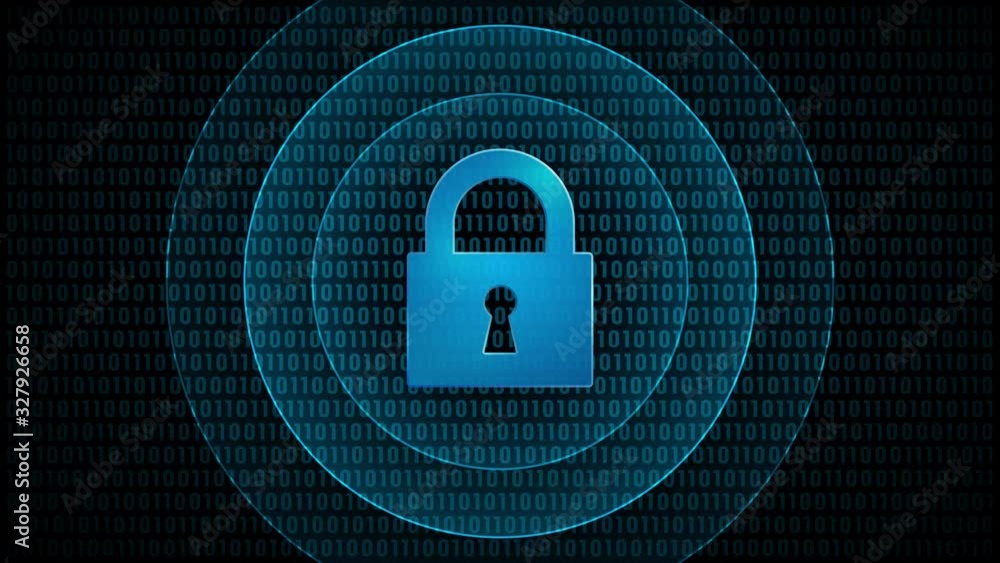 Poster internet technology lock security symbol with waves in digital background. loop video animation.