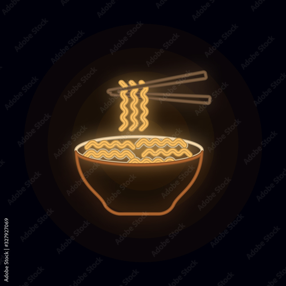 Poster noodles, food neon icon. simple thin line, outline vector of web icons for ui and ux, website or mob