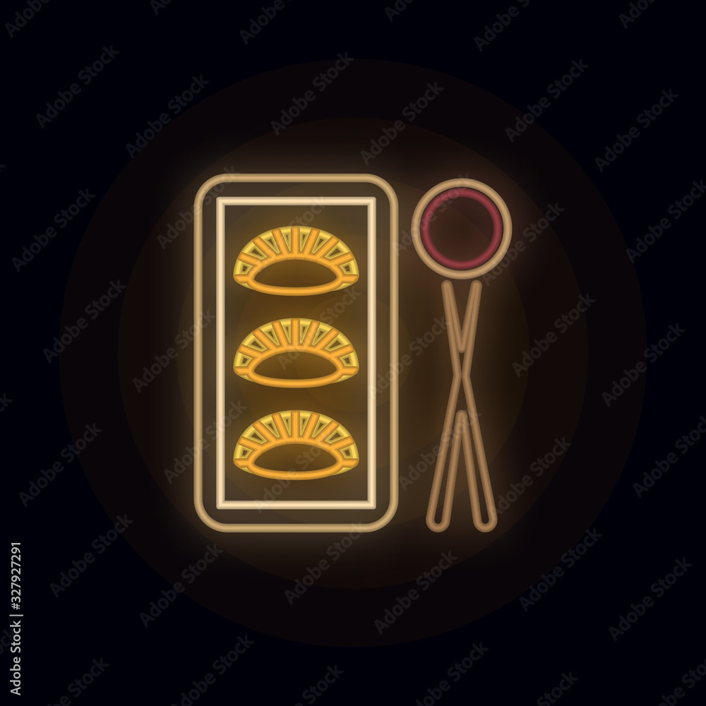 Poster gyoza neon icon. simple thin line, outline vector of web icons for ui and ux, website or mobile appl