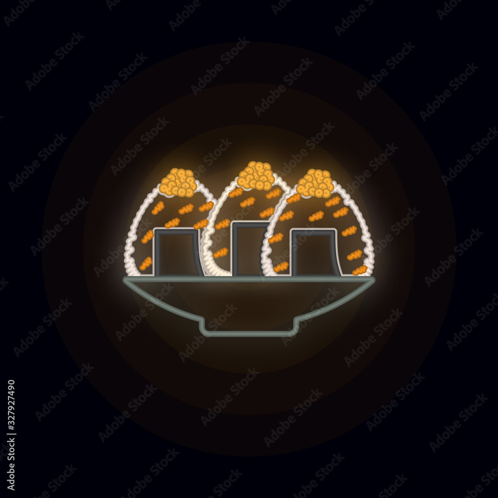 Poster onigiri neon icon. simple thin line, outline vector of web icons for ui and ux, website or mobile ap