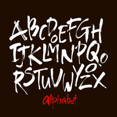 Vector Acrylic Brush Style Hand Drawn Alphabet Font. Calligraphy alphabet on a black background