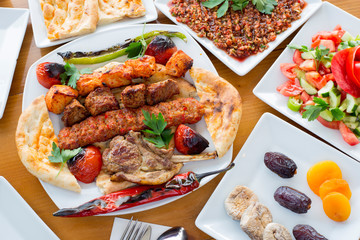 turkish kebab and appetizer plates