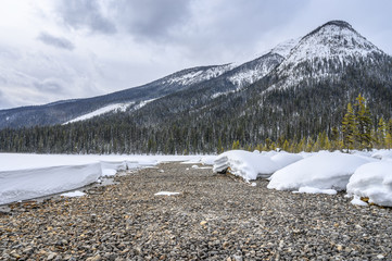 Winter view of moguls at Emerald Lake in Yoho National Park, British Columbia, Canada