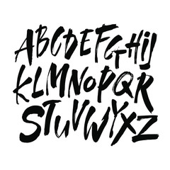 Vector Acrylic Brush Style Hand Drawn Alphabet Font. Calligraphy alphabet on a white background. Ink hand lettering.