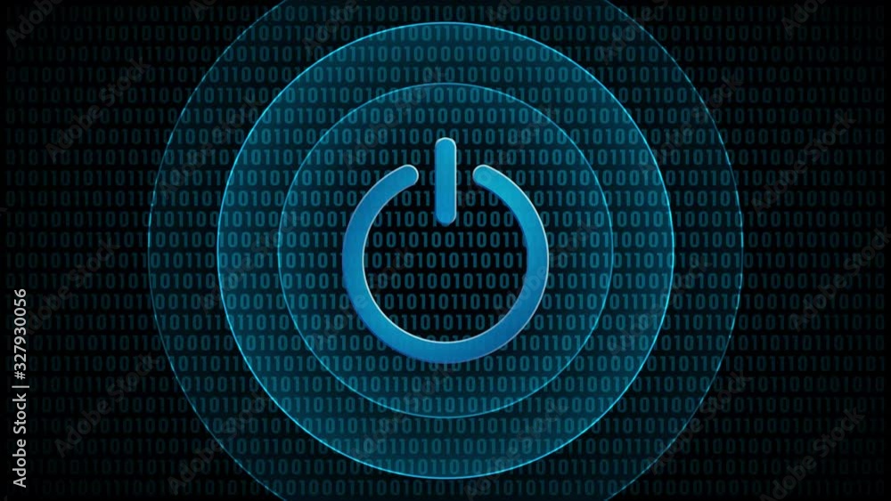 Poster digital power icon for devices with waves. technology on/off symbol in digital background. loop vide