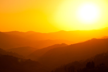 Sunset landscape over mountains