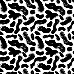 Seamless pattern with black formless shapes. Vector abstract ink brush strokes background.