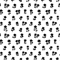 Fototapeta na wymiar Floral vector seamless pattern with daisies. Hand drawn grunge pattern with silhouette flowers.