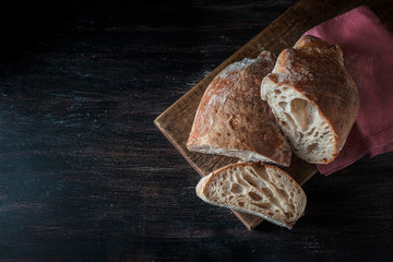 Homemade loaf of freshly backed sourdough bread.