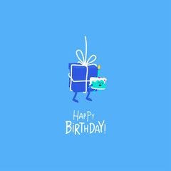 Birthday cake in the hands of a gift. Vector graphics. - 327931219