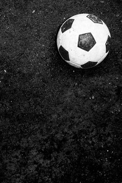 Nice one of top side football, soccer ball black and white image