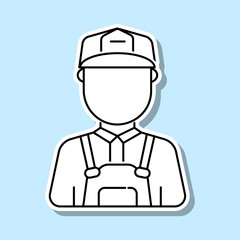 Construction worker man avatar sticker icon. Simple thin line, outline vector of avatar icons for ui and ux, website or mobile application