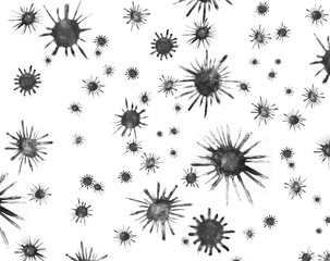 coronavirus abstract art, virus black and white 