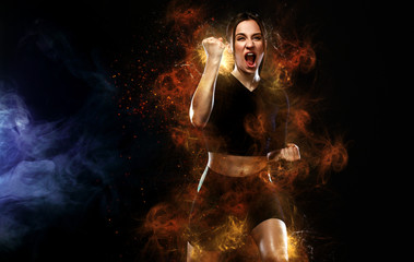 Sprinter and runner girl. Running concept. Fitness and sport motivation. Strong and fit athletic,...