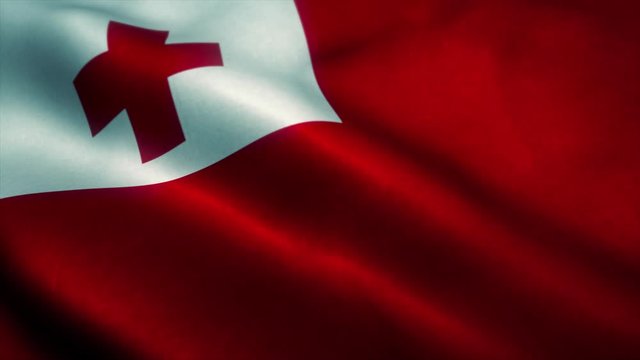 Tonga flag waving in the wind. National flag of Tonga. Sign of Tonga seamless loop animation. 4K