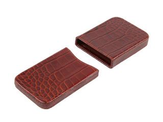 Brown reptile skin leather cigarette case isolated