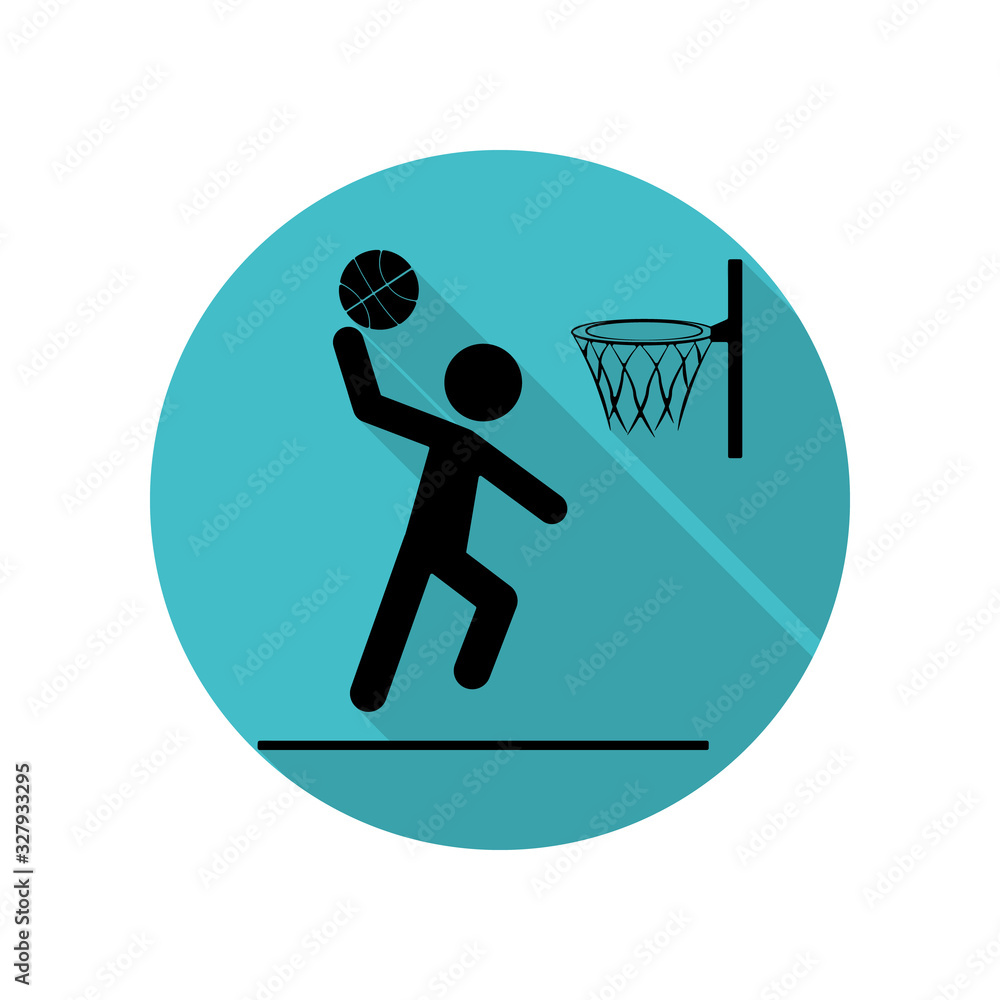 Poster basketball player scores a ball long shadow icon. simple glyph, flat vector of arrow icons for ui an