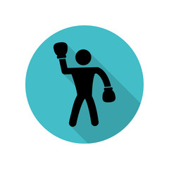 Raised boxer hand long shadow icon. Simple glyph, flat vector of arrow icons for ui and ux, website or mobile application