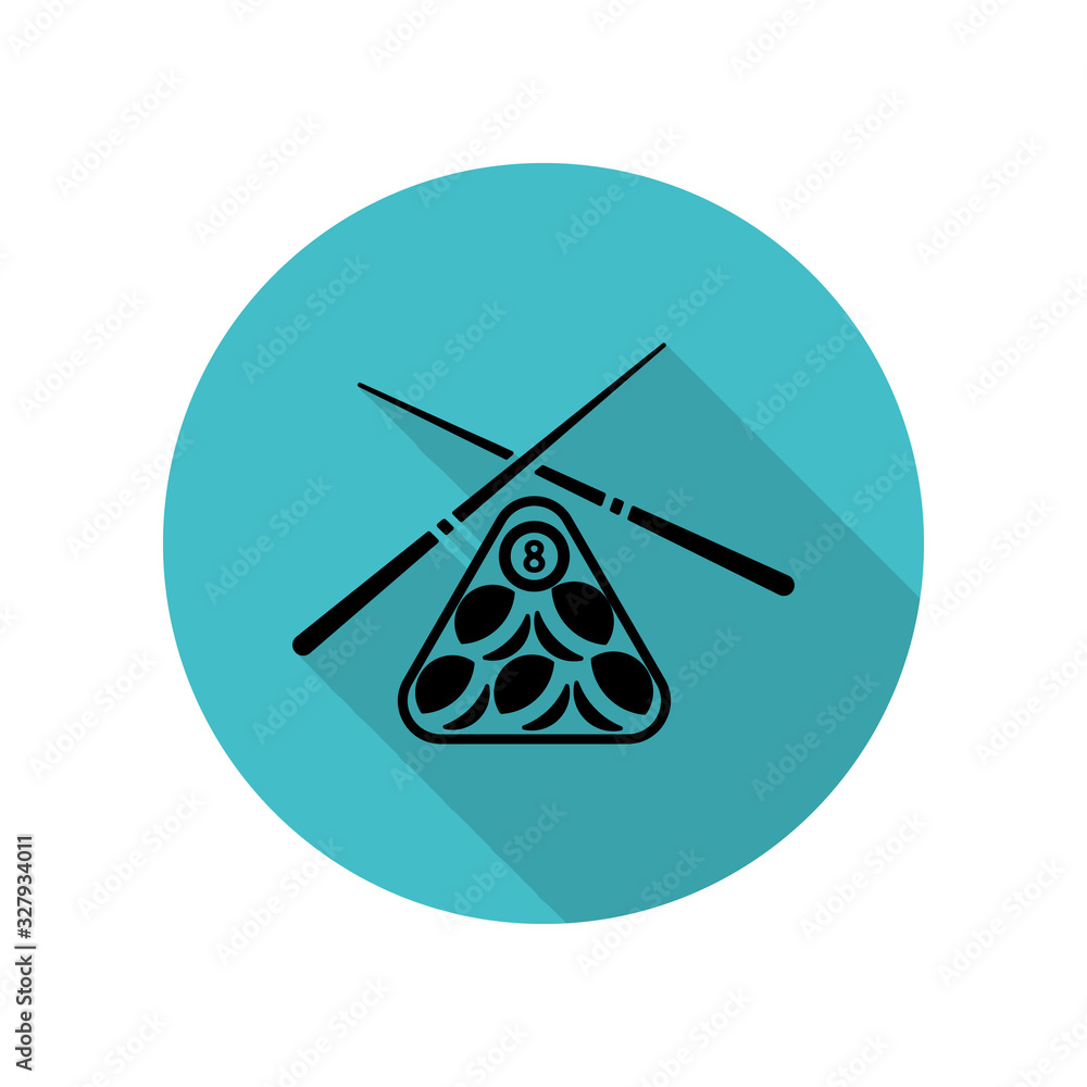 Poster billiard pool game equipment long shadow icon. simple glyph, flat vector of arrow icons for ui and u