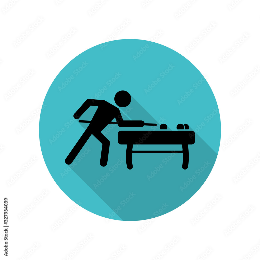 Poster billiard player long shadow icon. simple glyph, flat vector of arrow icons for ui and ux, website or