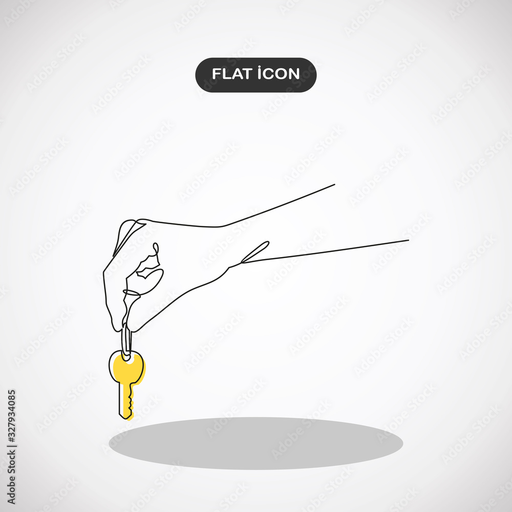 Poster the hand holding a key. vector continuous line.