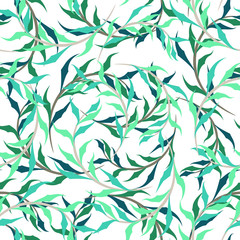 Beautiful vector collection of hand drawn leaves and branches seamless repeat pattern design