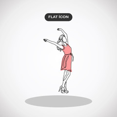 A young girl raised her hands up.Vector continuous line.