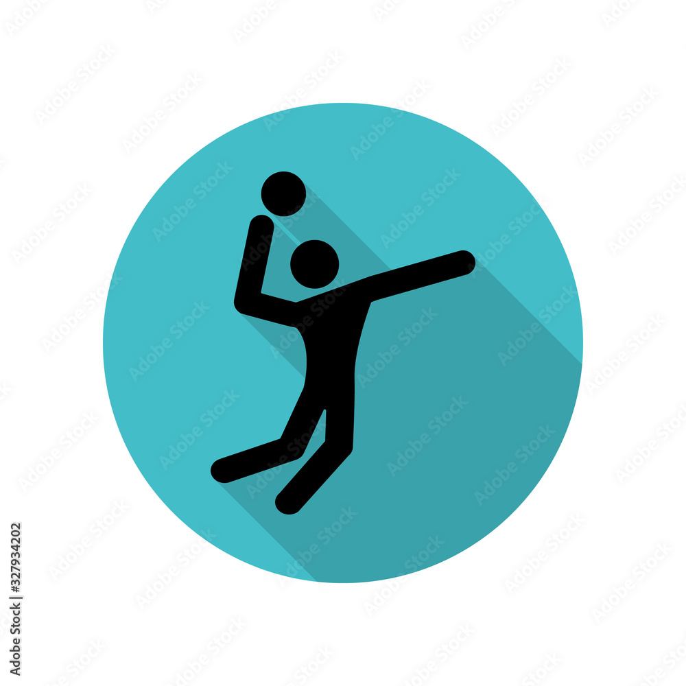 Poster volleyball player long shadow icon. simple glyph, flat vector of arrow icons for ui and ux, website 