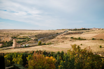 View of the countryside surrounding Segovia and Vera Cruz church, Castilla y León, Spain