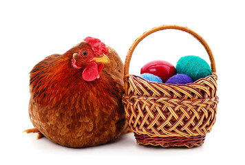 Brown chicken with an egg.