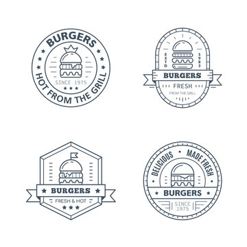 Set of Burgers Badge Design, Vector line art Illustration