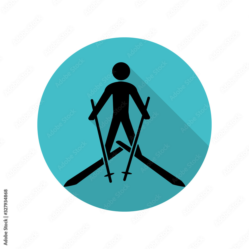 Poster skiing long shadow icon. simple glyph, flat vector of arrow icons for ui and ux, website or mobile a