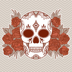 Vector isolated illustration of a skull with roses and leaves