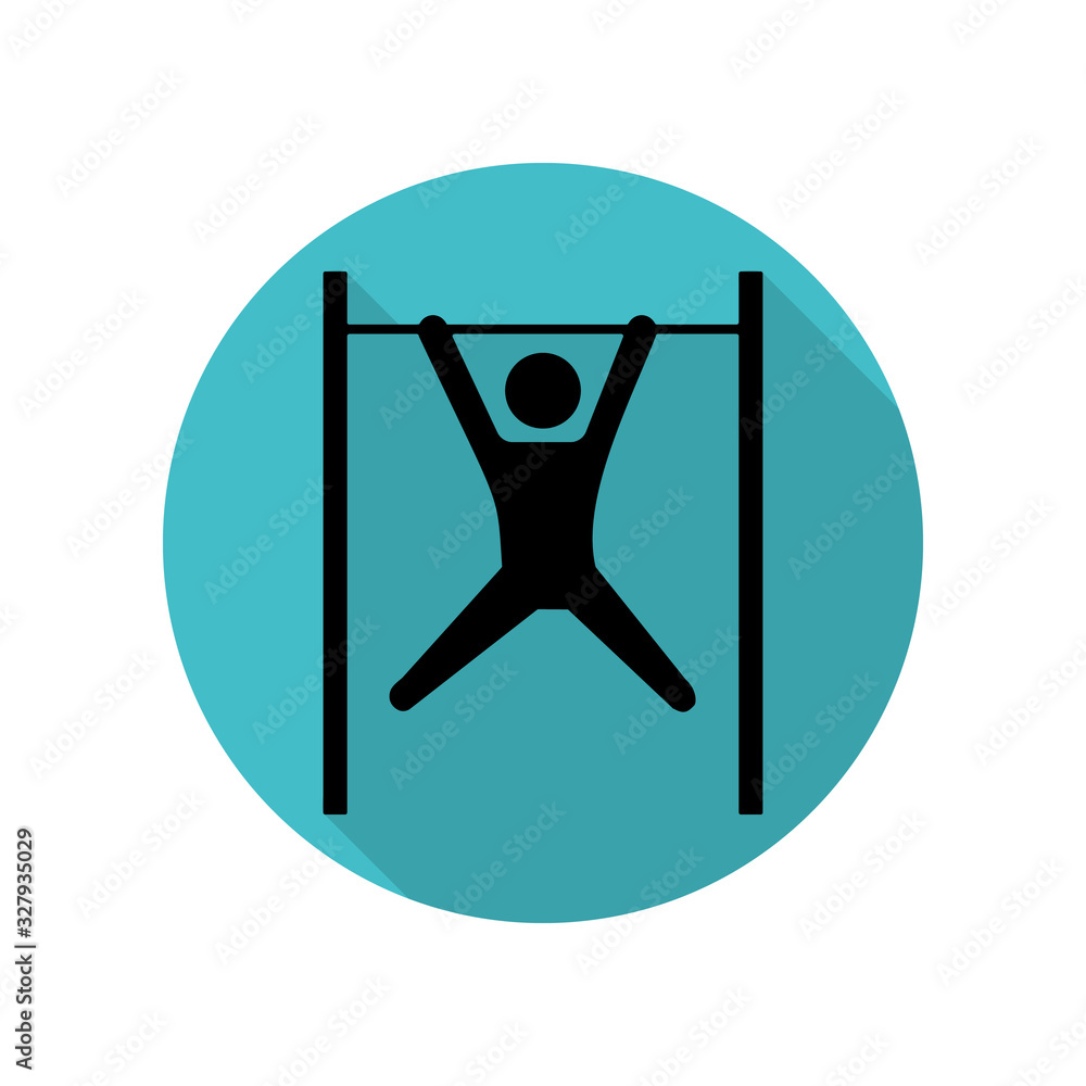 Poster the athlete on a horizontal bar long shadow icon. simple glyph, flat vector of arrow icons for ui an