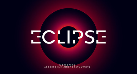 Eclipse, an abstract technology science fiction alphabet sans serif font. digital space typography vector illustration design - obrazy, fototapety, plakaty