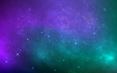 Fototapeta premium Space background with stardust and shining stars. Colorful cosmos with realistic galaxy and nebula. Starry wallpaper. Bright milky way. Vector illustration