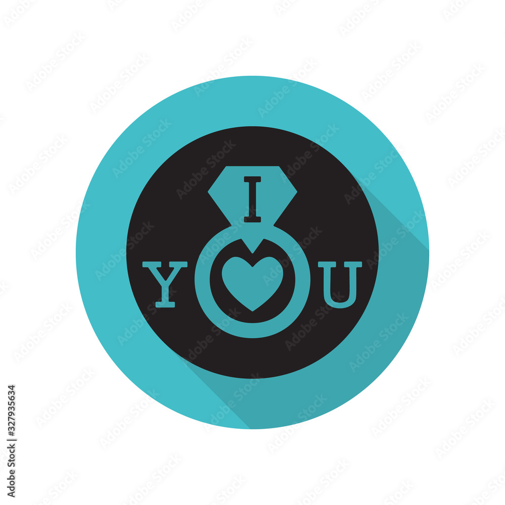 Poster declaration of love with a ringlet long shadow icon. simple glyph, flat vector of arrow icons for ui