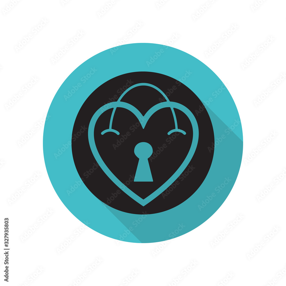 Poster bag in the shape of heart long shadow icon. simple glyph, flat vector of arrow icons for ui and ux, 