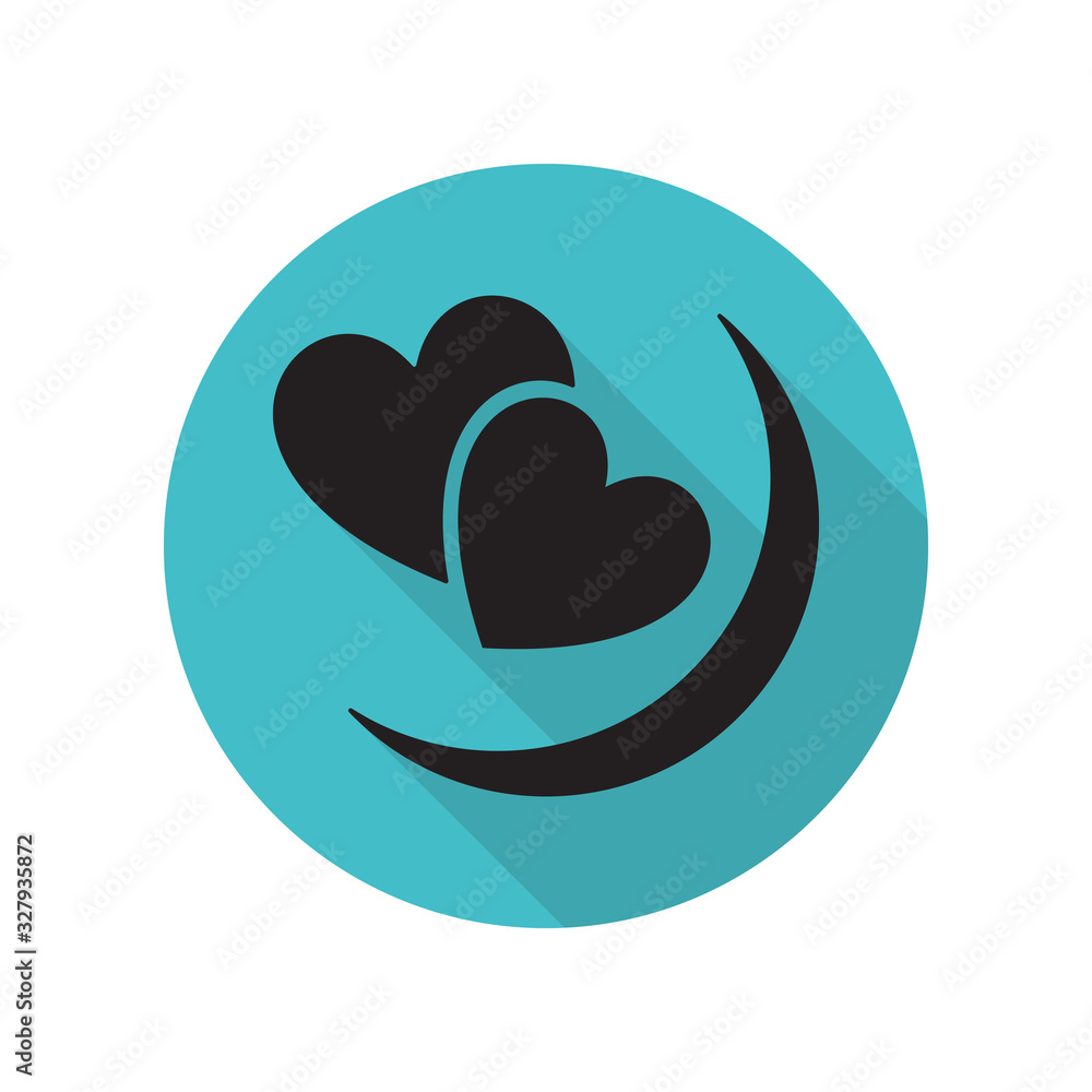 Poster two hearts long shadow icon. simple glyph, flat vector of arrow icons for ui and ux, website or mobi