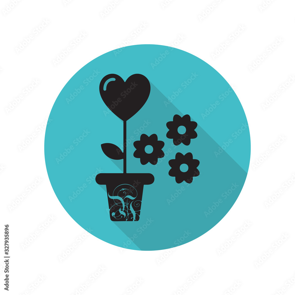 Aufkleber flower in the shape of heart long shadow icon. simple glyph, flat vector of arrow icons for ui and u