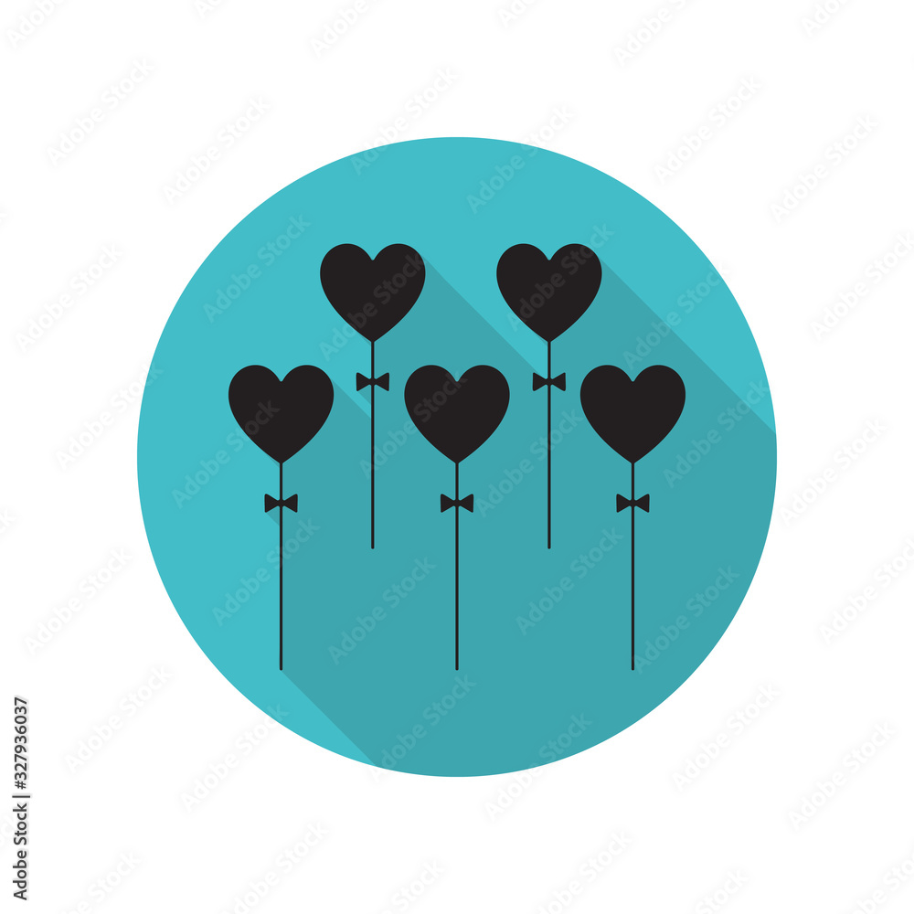 Poster heart shaped balls long shadow icon. simple glyph, flat vector of arrow icons for ui and ux, website